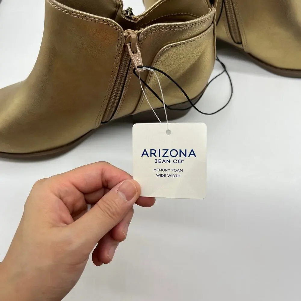 Arizona Jean Co Womens Castle Stacked Heel Booties Gold Size 7W